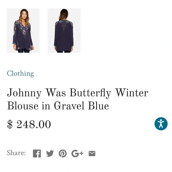 Johnny Was heavily embroidered Butterfly Winter blouse in Gravel Blue NWT - Picture 9 of 11